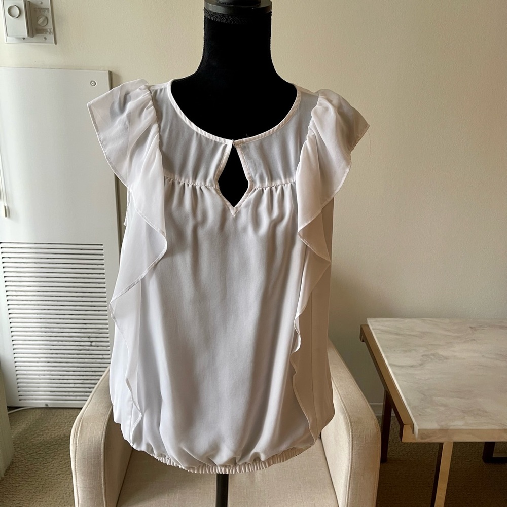 Express White Flutter Short Sleeve Elastic Waist … - image 1